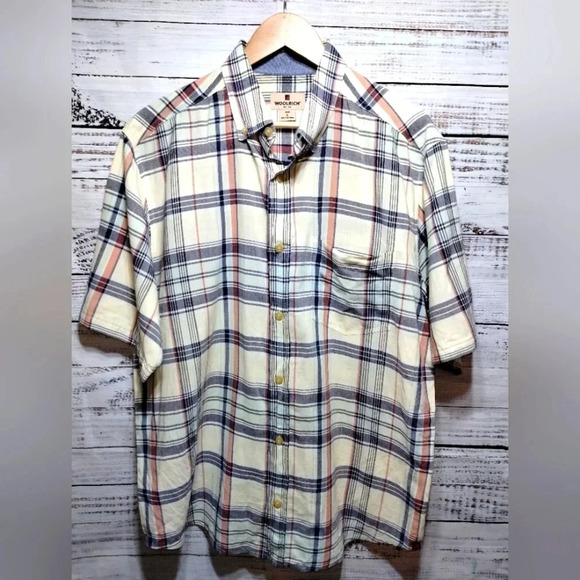 Woolrich Button Down Shirt Red White Blue size Large Casual Lightweight Summer - Picture 1 of 4